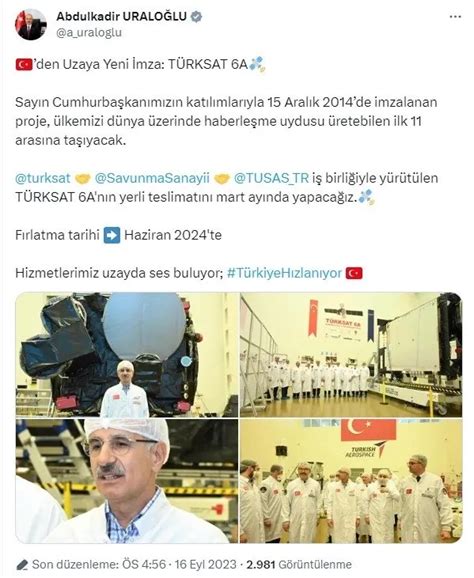 Abdulkadir Uraloğlu Türksat 6A uydumuz bu sene uzaya gönderiyoruz